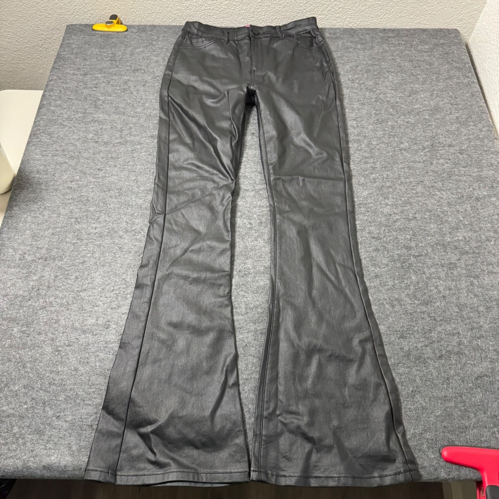 Edikted Black Faux Leather Flare Pants High Waisted Bell Bottoms Size L Grunge